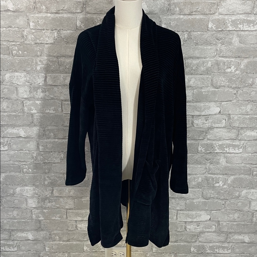 Chenault Textured Black Knit Open Cardigan